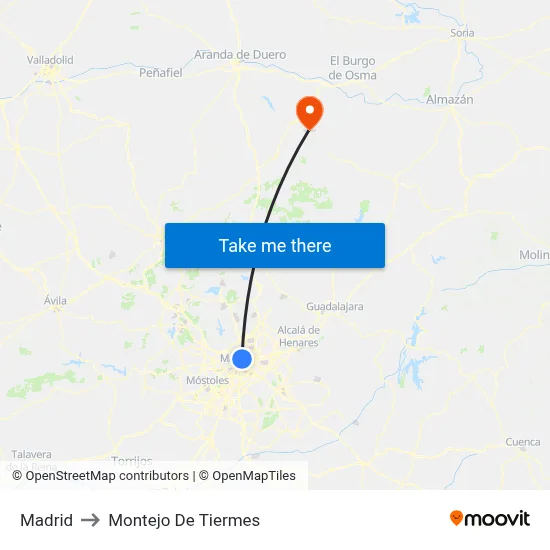 Madrid to Montejo De Tiermes map