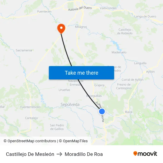 Castillejo De Mesleón to Moradillo De Roa map
