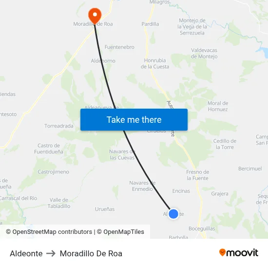 Aldeonte to Moradillo De Roa map
