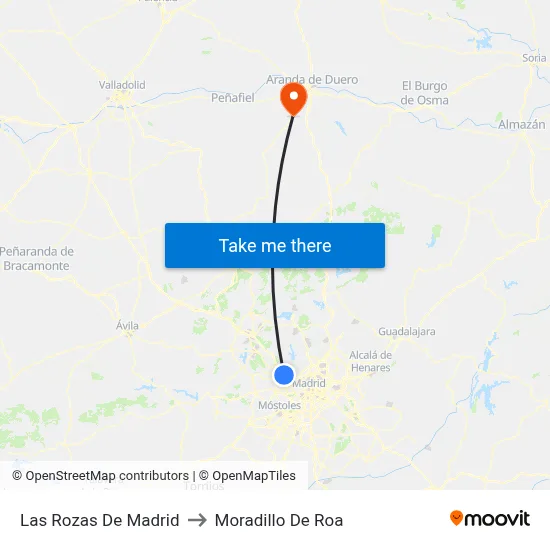 Las Rozas De Madrid to Moradillo De Roa map