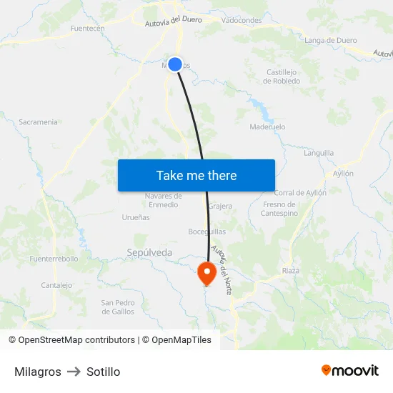 Milagros to Sotillo map