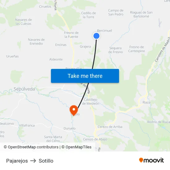 Pajarejos to Sotillo map