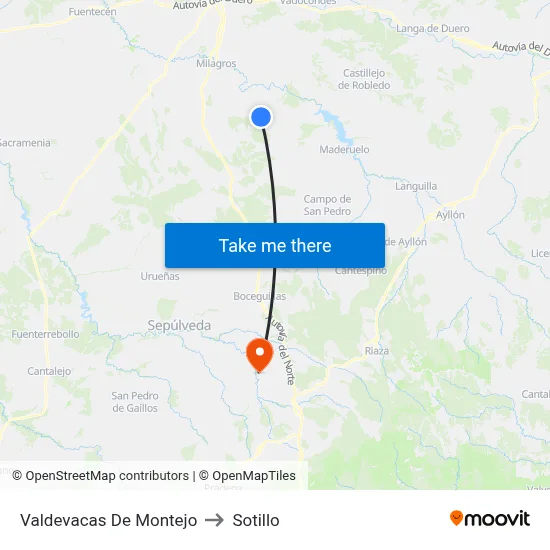 Valdevacas De Montejo to Sotillo map