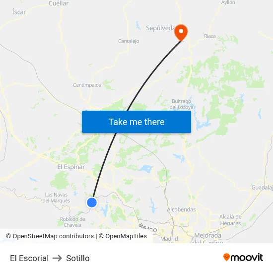 El Escorial to Sotillo map