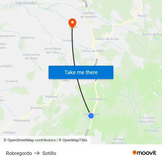 Robregordo to Sotillo map