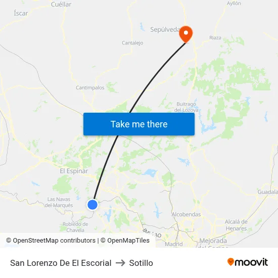 San Lorenzo De El Escorial to Sotillo map