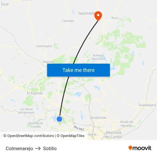 Colmenarejo to Sotillo map