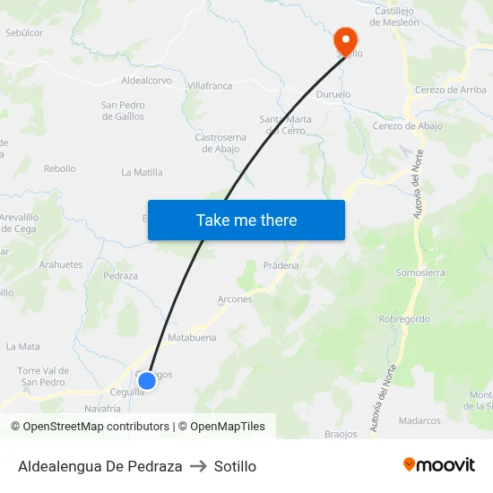 Aldealengua De Pedraza to Sotillo map
