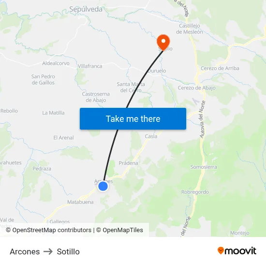 Arcones to Sotillo map