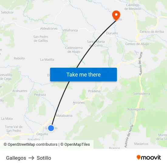 Gallegos to Sotillo map