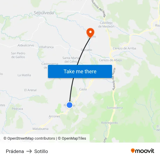 Prádena to Sotillo map