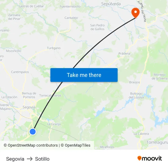 Segovia to Sotillo map