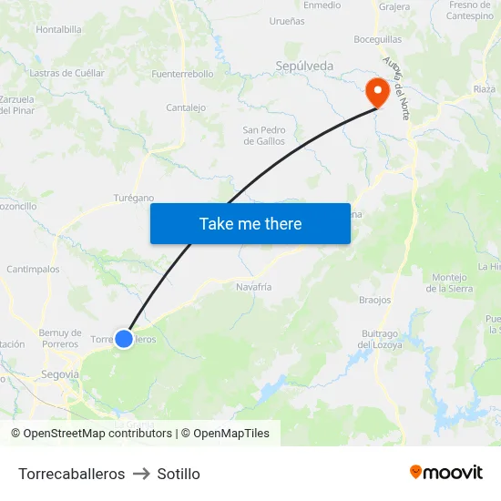 Torrecaballeros to Sotillo map