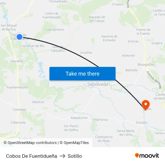 Cobos De Fuentidueña to Sotillo map