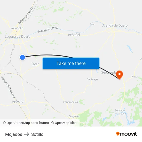 Mojados to Sotillo map