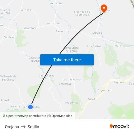Orejana to Sotillo map