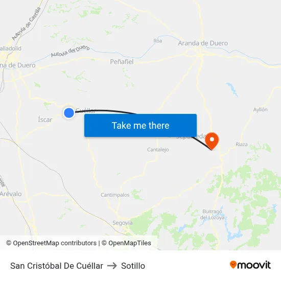 San Cristóbal De Cuéllar to Sotillo map