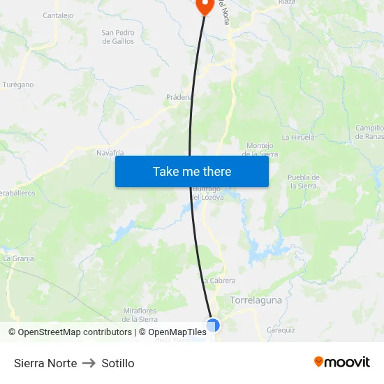 Sierra Norte to Sotillo map