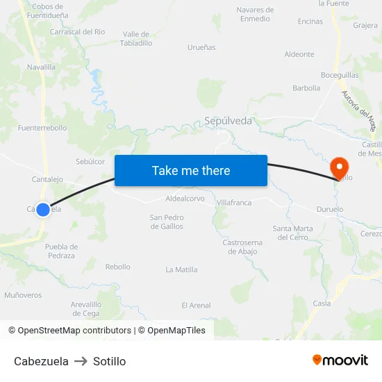 Cabezuela to Sotillo map