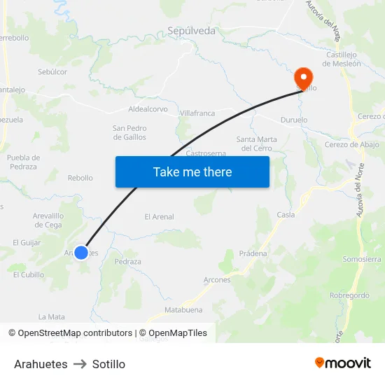 Arahuetes to Sotillo map
