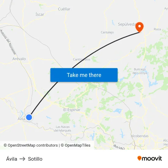 Ávila to Sotillo map