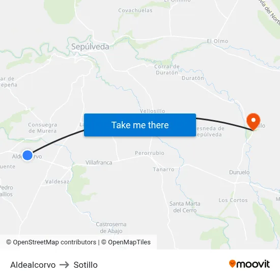 Aldealcorvo to Sotillo map