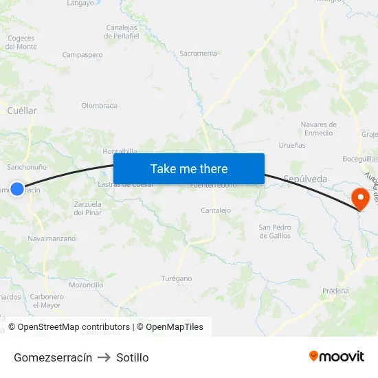 Gomezserracín to Sotillo map