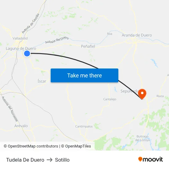 Tudela De Duero to Sotillo map