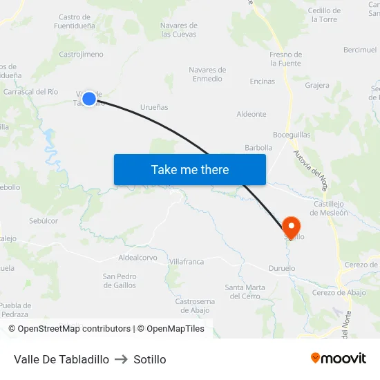 Valle De Tabladillo to Sotillo map