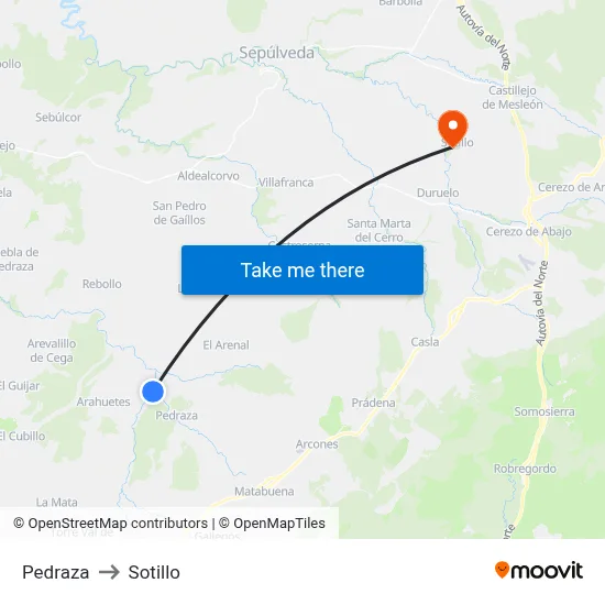 Pedraza to Sotillo map