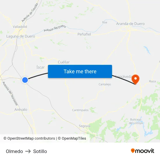 Olmedo to Sotillo map