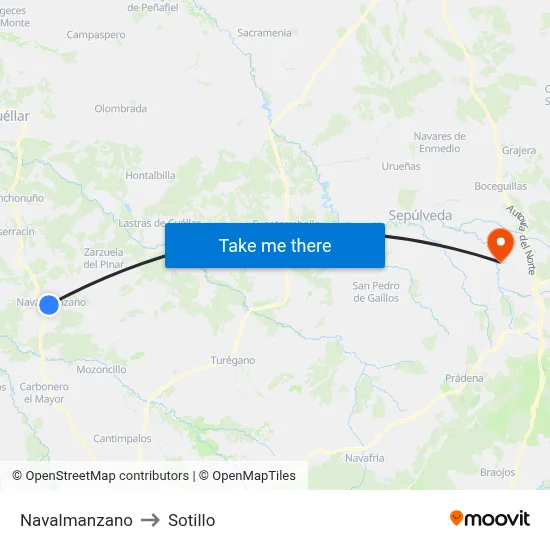 Navalmanzano to Sotillo map