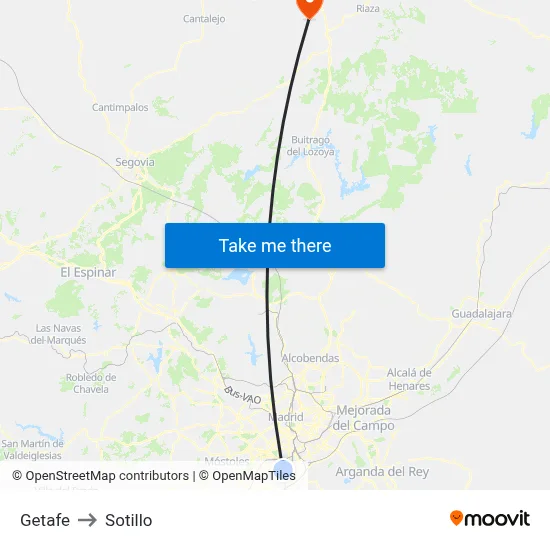 Getafe to Sotillo map