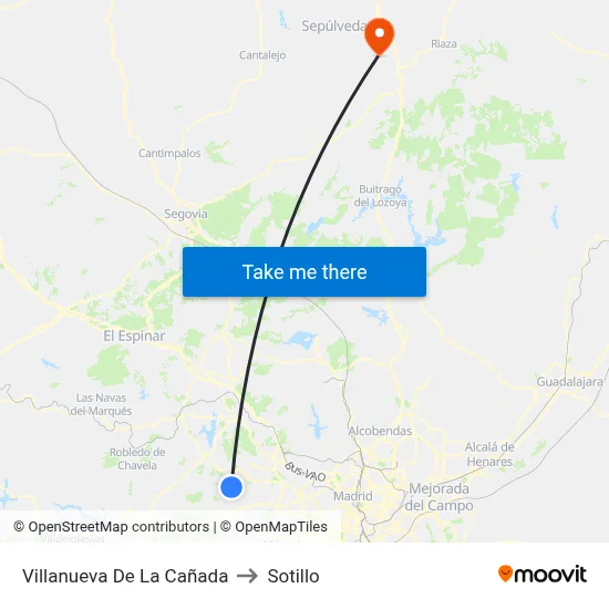 Villanueva De La Cañada to Sotillo map