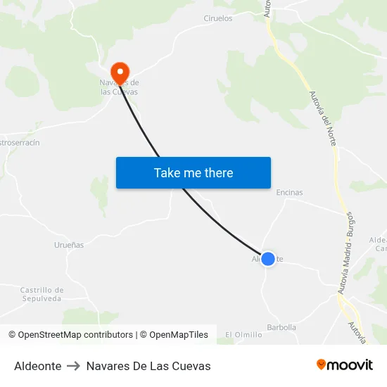 Aldeonte to Navares De Las Cuevas map