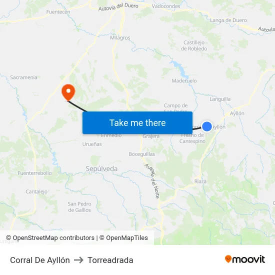 Corral De Ayllón to Torreadrada map