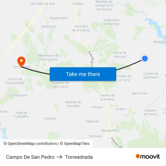 Campo De San Pedro to Torreadrada map