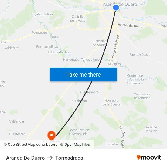 Aranda De Duero to Torreadrada map