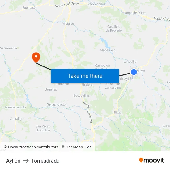 Ayllón to Torreadrada map