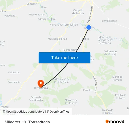 Milagros to Torreadrada map