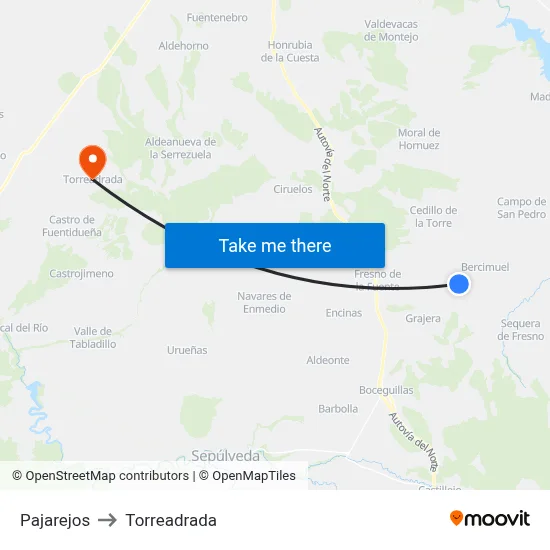 Pajarejos to Torreadrada map