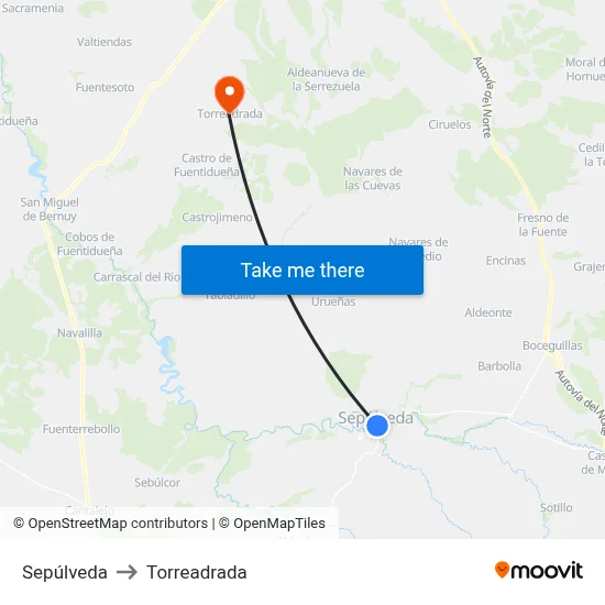 Sepúlveda to Torreadrada map