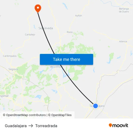 Guadalajara to Torreadrada map