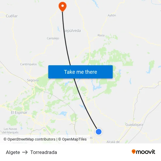 Algete to Torreadrada map