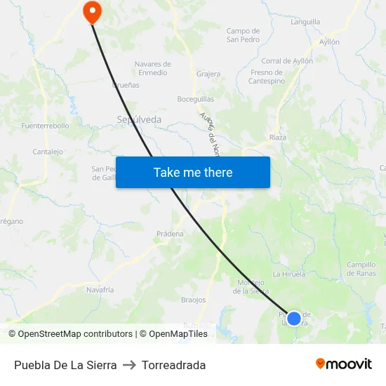 Puebla De La Sierra to Torreadrada map