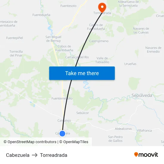 Cabezuela to Torreadrada map
