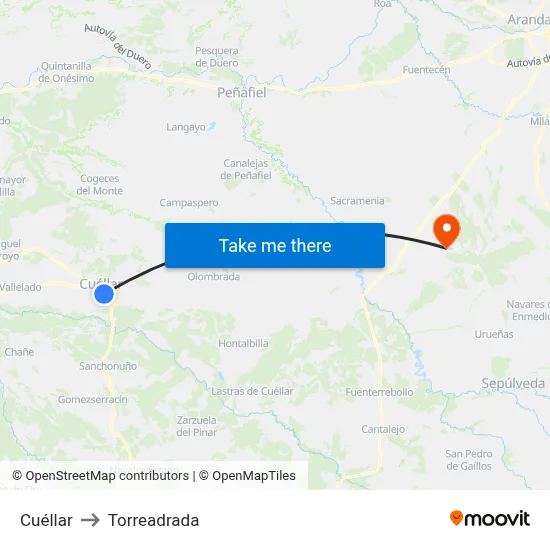 Cuéllar to Torreadrada map