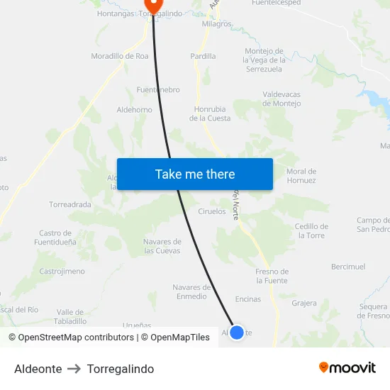 Aldeonte to Torregalindo map