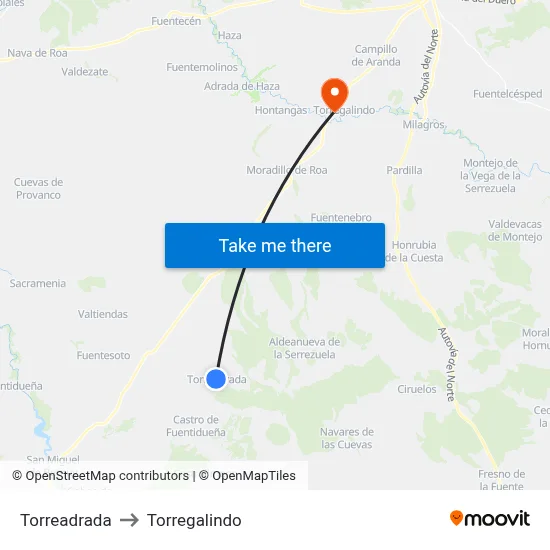 Torreadrada to Torregalindo map