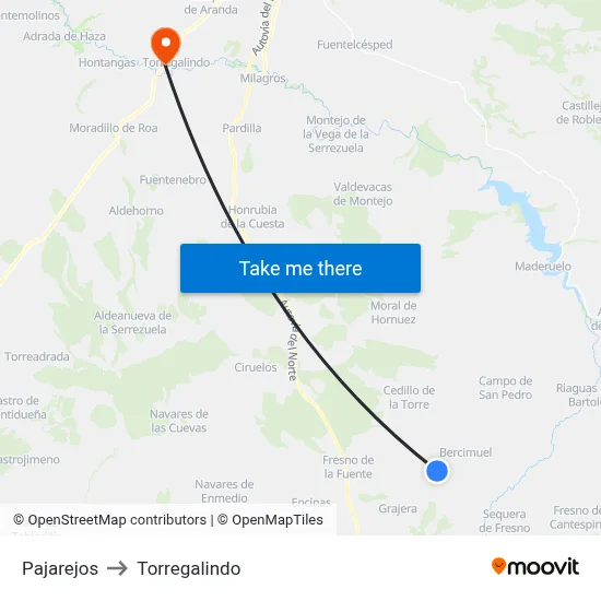Pajarejos to Torregalindo map